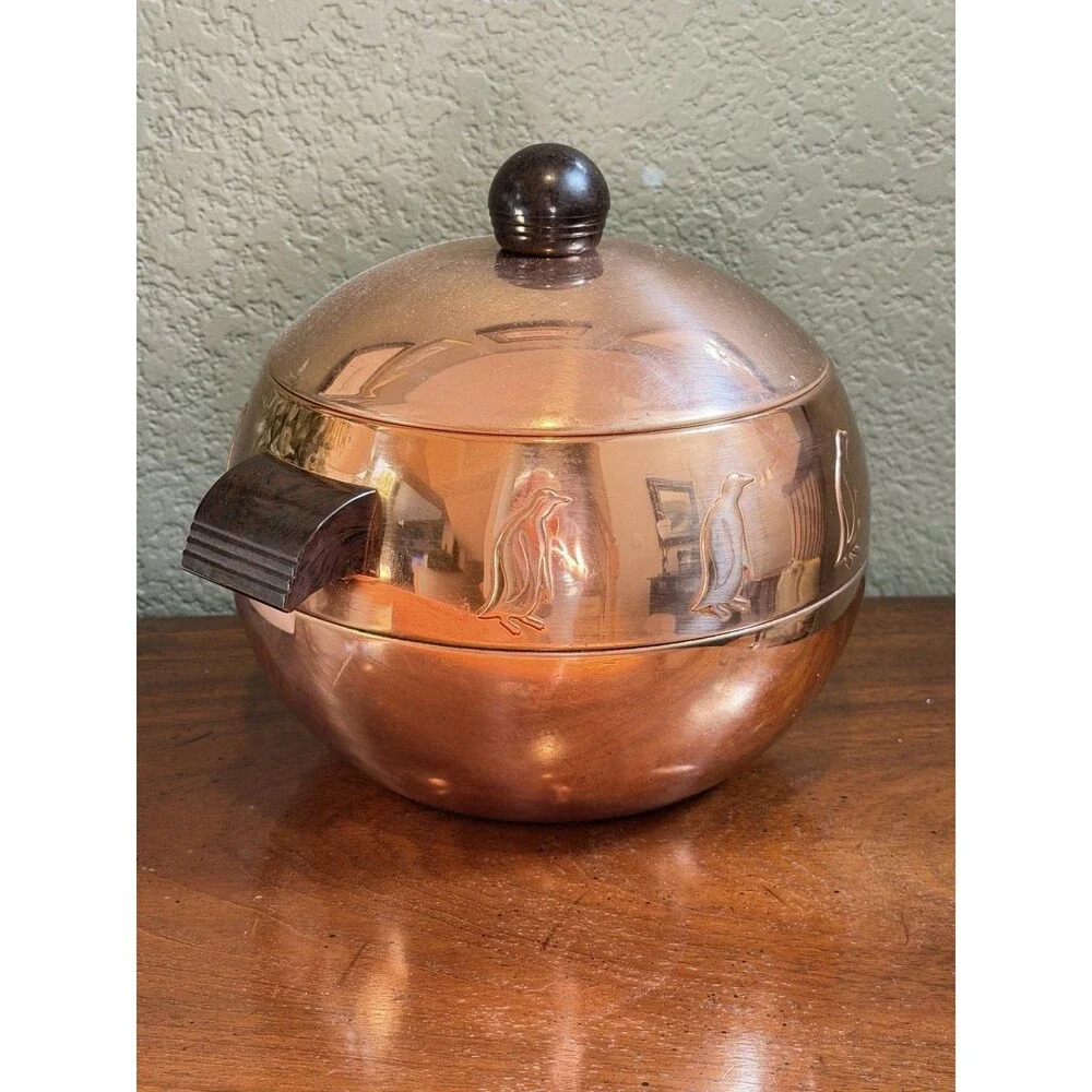 Vintage West Bend Penguin COPPER Hot & Cold Server Ice Bucket USA 1950s MCM